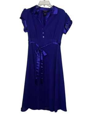 Signature by Robbie Bee Purple Fit N Flare Belted Short Sleeve Midi Dress 10